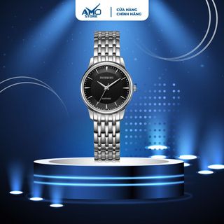 Đồng hồ nữ cao cấp ROSSINI 5492W04B - dây thép không gỉ màu bạc - mặt tròn màu đen size 28mm siêu mỏng chỉ 6mm