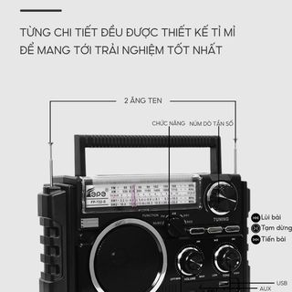 [ Tặng USB] Đài Radio Bluetooth Fepe FP-722-S, Bắt Sóng Khoẻ, Sạc Năng Lượng Mặt Trời, 2 Ăng-Ten, Hỗ Trợ USB, Thẻ Nhớ - Giá Bán Sỉ - Bán Buôn