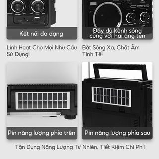 [ Tặng USB] Đài Radio Bluetooth Fepe FP-722-S, Bắt Sóng Khoẻ, Sạc Năng Lượng Mặt Trời, 2 Ăng-Ten, Hỗ Trợ USB, Thẻ Nhớ - Giá Bán Sỉ - Bán Buôn