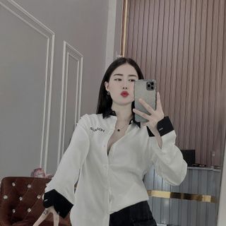 Áo sơ mi dài tay cặp đôi phối cổ, tay - vải cotton lạnh giá sỉ