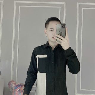 Áo sơ mi dài tay cặp đôi phối cổ, tay - vải cotton lạnh