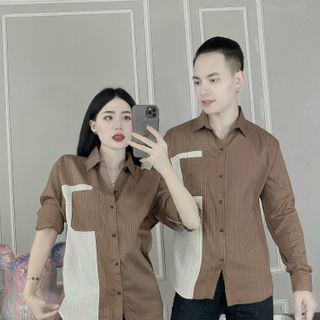 Áo sơ mi dài tay cặp đôi phối cổ, tay - vải cotton lạnh