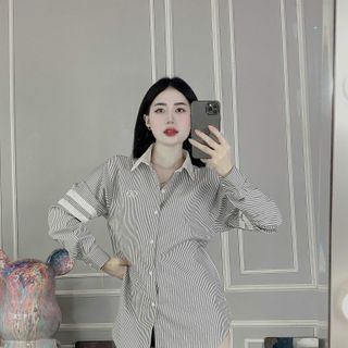 Áo sơ mi nam nữ couple dài tay vải cotton lạnh phối tay và cổ trắng