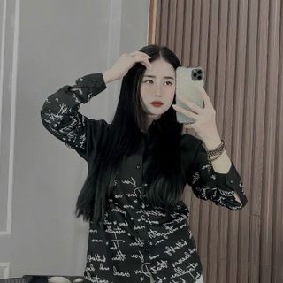 Áo sơ mi dài tay chữ phối toàn thân - hàng cao cấp