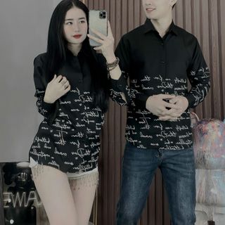 Áo sơ mi dài tay chữ phối toàn thân - hàng cao cấp