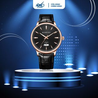 Đồng hồ nam cao cấp ROSSINI 5887G04D - dây da thật màu đen - mặt tròn màu đen size 41mm