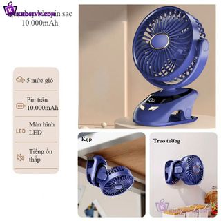 Sỉ Quạt Kẹp Xe Đẩy Cho Bé Kẹp Bàn Sạc Tích Điện Pin Trâu 10000mAh Có Đèn Màn Hình LED 5 Cấp Độ Gió N33
