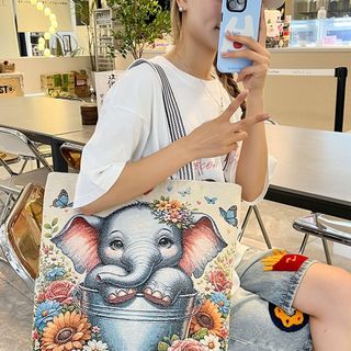 Túi Vải , túi tote dây kéo quai sọc hoa văn thú cưng xinh xỉu ( Hàng Giá Tận Xưởng )