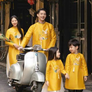 sỉ buôn áo dài cách tân bé gái, áo dài gia đình thêu tay thủ công cao cấp
