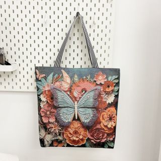 Túi Vải Tote Canvas 2D Bướm hoa quai xách size to, phong cách cổ điện dân tộc , độc đáo 2024 ( Hàng Giá Tận Xưởng )
