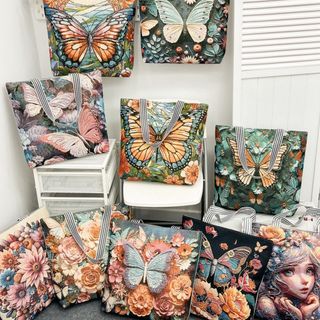 Túi Vải Tote Canvas 2D Bướm hoa quai xách size to, phong cách cổ điện dân tộc , độc đáo 2024 ( Hàng Giá Tận Xưởng )