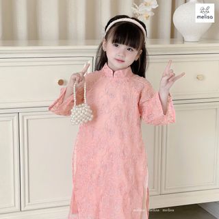 áo dài cách tân thêu kèm váy cho bé gái - xưởng may áo dài trẻ em người lớn