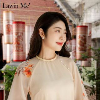 Sỉ buôn áo dài nữ cách tân hoa cam mẫu mới Tết