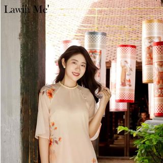 Sỉ buôn áo dài nữ cách tân hoa cam mẫu mới Tết