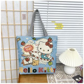 Túi Vải bigsize Tote Kitty Hoạ tiết cute trẻ trung và đầy sáng tạo , khoá kéo quai sọc ( Hàng Giá Tận Xưởng )