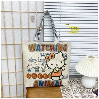 Túi Vải bigsize Tote Kitty Hoạ tiết cute trẻ trung và đầy sáng tạo , khoá kéo quai sọc ( Hàng Giá Tận Xưởng )