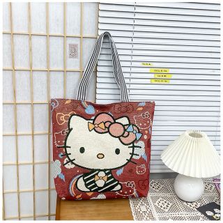 Túi Vải bigsize Tote Kitty Hoạ tiết cute trẻ trung và đầy sáng tạo , khoá kéo quai sọc ( Hàng Giá Tận Xưởng )