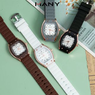 Đồng hồ Unisex Mruika mặt cong 3315 - Đồng hồ nữ cổ điển dây đeo cao su MANY