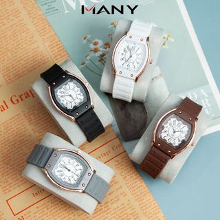 Đồng hồ nữ Unisex Mruika cổ điển 3315 - Đồng hồ mặt tròn cong dây cao su êm ái tròn MANY