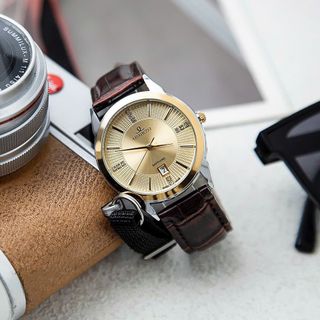 Đồng hồ dây da nam Oshrzo 6022G mặt tròn chính hãng đeo tay thời trang