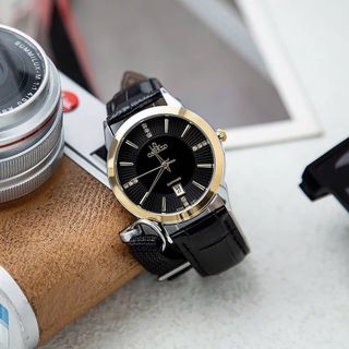 Đồng hồ dây da nam Oshrzo 6022G mặt tròn chính hãng đeo tay thời trang