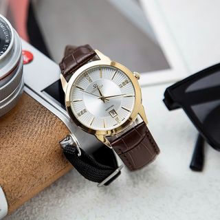 Đồng hồ dây da nam Oshrzo 6022G mặt tròn chính hãng đeo tay thời trang