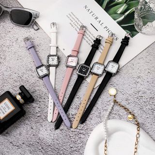 Đồng hồ dây da nữ Timele mặt vuông đeo thay thời trang