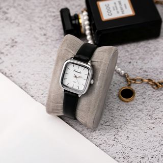 Đồng hồ dây da nữ Timele mặt vuông đeo thay thời trang