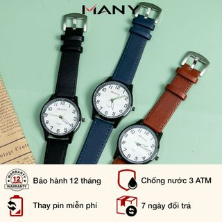 Đồng hồ thời trang nam Qcong mặt tròn 497 - Đồng hồ dây da nam thiết kế đơn giản MANY