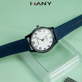 Đồng hồ thời trang nam Qcong mặt tròn 497 - Đồng hồ dây da nam thiết kế đơn giản MANY