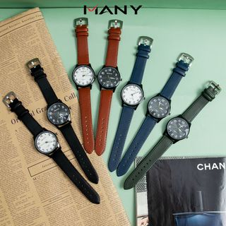 Đồng hồ thời trang nam Qcong mặt tròn 497 - Đồng hồ dây da nam thiết kế đơn giản MANY