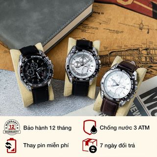 Đồng hồ dây da nam Cafuer 240 mặt tròn đeo tay thời trang