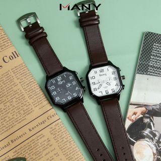 Đồng hồ nam Qcong mặt vuông dây da 2768 - Đồng hồ dây da thời trang nam cổ điển MANY
