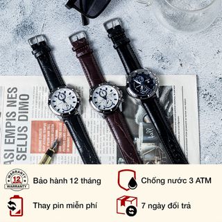 Đồng hồ dây da nam Cafuer 233 mặt tròn đeo tay thời trang