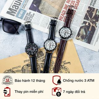Đồng hồ dây da nam Cafuer 290 mặt tròn đeo tay thời trang
