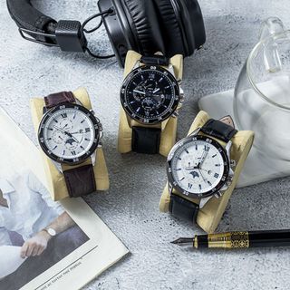 Đồng hồ dây da nam Cafuer 277 mặt tròn đeo tay thời trang