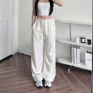 Quần dài suông kẻ sọc ống rộng lưng rút hot trend tiktok