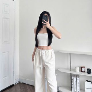 Quần dài suông kẻ sọc ống rộng lưng rút hot trend tiktok
