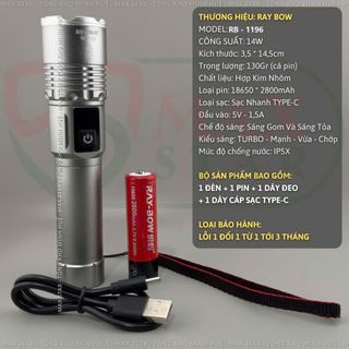 ĐÈN PIN CẦM TAY SIÊU SÁNG MINI RAYBOW 1196 HIỂN THỊ PHẦN TRĂM PIN SOI XA GẦN PIN TRÂU CHỐNG NƯỚC VỎ NHÔM CHẤT LƯỢNG CAO GD215 - LADY'S PASSION