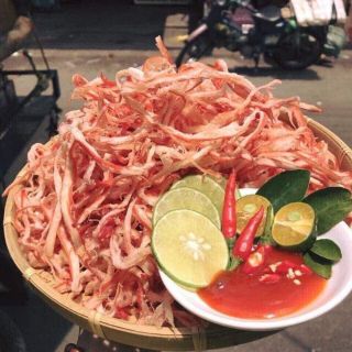 Mực sợi hấp nước dừa hộp tròn D15 (400G)