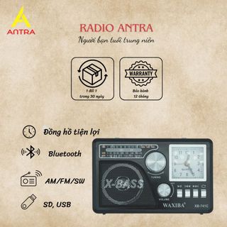 Đài Radio WAXIBA 741URT, Tích Hợp Đồng Hồ, Đèn Pin, Sóng AM/FM/SW, Hỗ Trợ Thẻ Nhớ/USB, BH 12 Tháng Giá Bán Sỉ - Bán Buôn