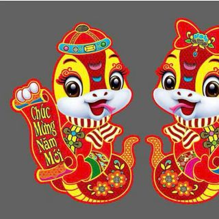 Set 2    Rắn Đỏ Dán Cửa - Trang trí tết