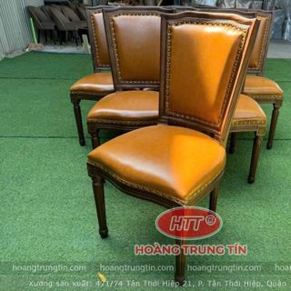 Bàn ghế nhà hàng cao cấp ghế gổ nhà hàng Louis lưng vuông