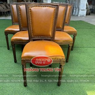Bàn ghế nhà hàng cao cấp ghế gổ nhà hàng Louis lưng vuông