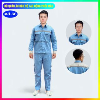 Quần áo bảo hộ lao động Phối Màu, Đồng phục,Trang phục, Cán bộ kỹ thuật,Công nhân, Màu Xanh Hòa Bình