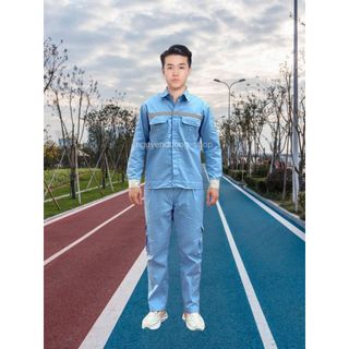 Quần áo bảo hộ lao động Phối Màu, Đồng phục,Trang phục, Cán bộ kỹ thuật,Công nhân, Màu Xanh Hòa Bình