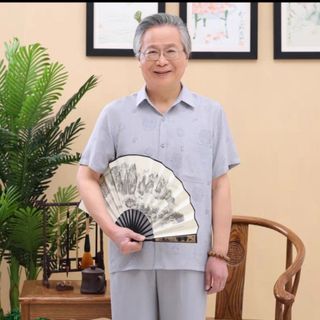 Áo Sơ Mi nam trung niên Ngắn tay form rộng vải đũi họa tiết dấu ấn, mềm mịn, mát, không nhăn.