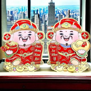 Decal dán cửa ông thần tài trang trí tết dán cửa chúc mừng năm mới