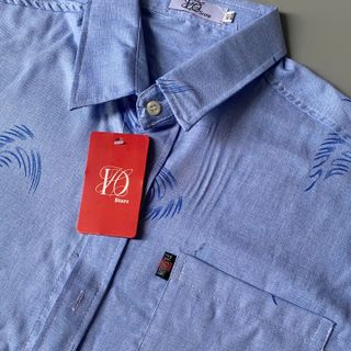 Áo Sơ Mi nam trung niên form rộng  vải đũi cotton họa tiết lông vũ, mềm mịn, mát, không nhăn.