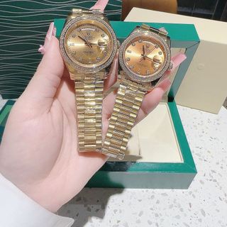 ĐỒNG HỒ NAM CAO CẤP RÔ LE MÁY CƠ DÂY THÉP MẠ PVD VÀNG VIỀN ĐÁ 4
